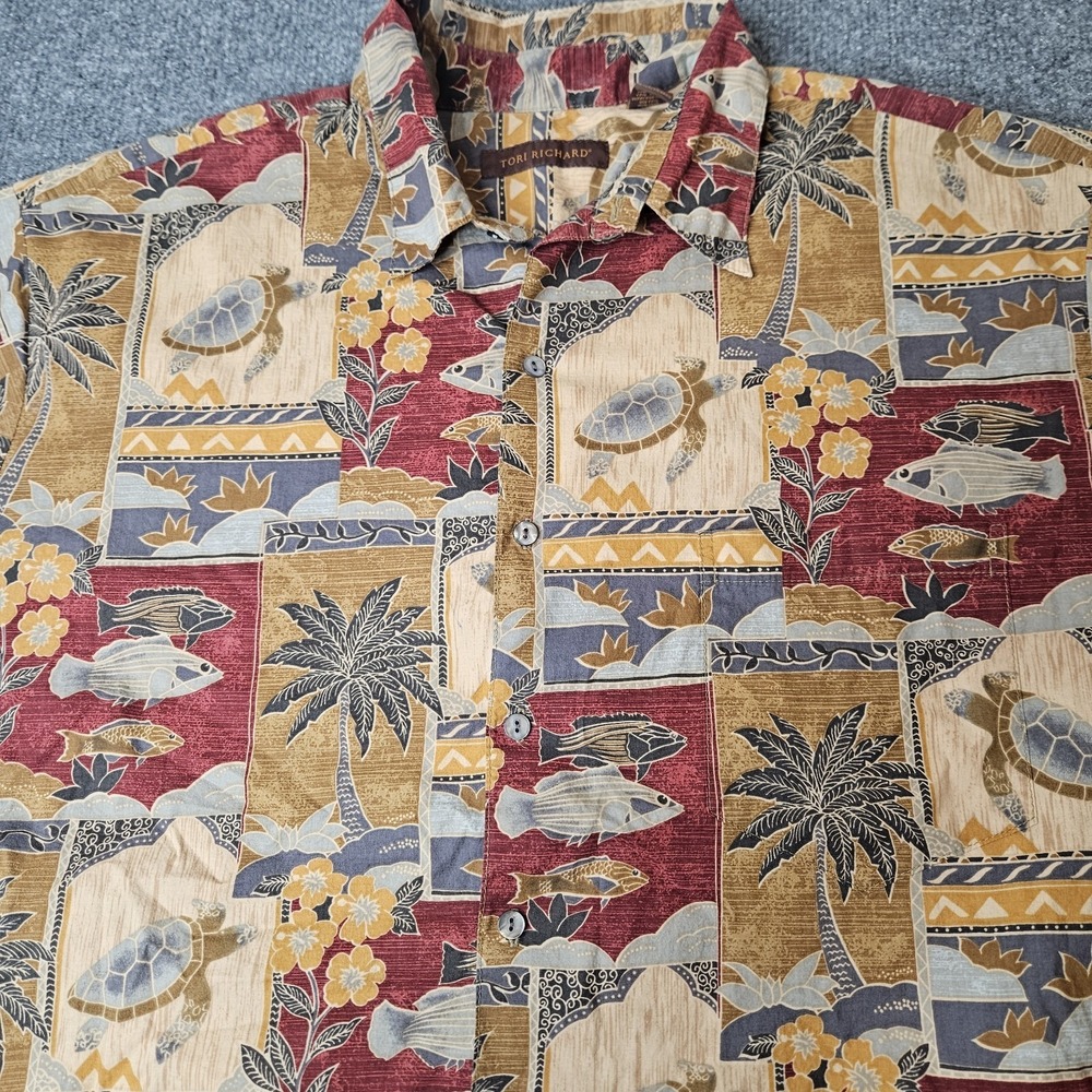 Tori Richard Mens Hawaiian Aloha Shirt Size XL Cotton Lawn USA‎ Brown Turtles
